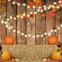 SJOLOON Fall Pumpkin Backdrop Wood Floor with Fall Leaves Background Thanksgiving Day Photo Backdrop for Baby Shower Party Decoration Studio Props 12344 (8x6FT)