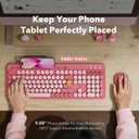 Wireless Keyboard and Mouse Combo, Cute Full-Size Typewriter-Style Keyboard, Retro Round Keycaps, Phone/Tablet Holder, 3-Level DPI Mouse, 2.4GHz Cordless for Mac Windows PC Laptop, Trueque CK13, Rose