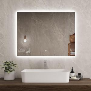 BYECOLD Smart LED Bathroom Mirror (32"x24") with WiFi Weather Display & Anti-Fog, Dimmable Backlit Vanity Mirror with 2 Colors, Adjustable Brightness, Horizontal Wall Mounted