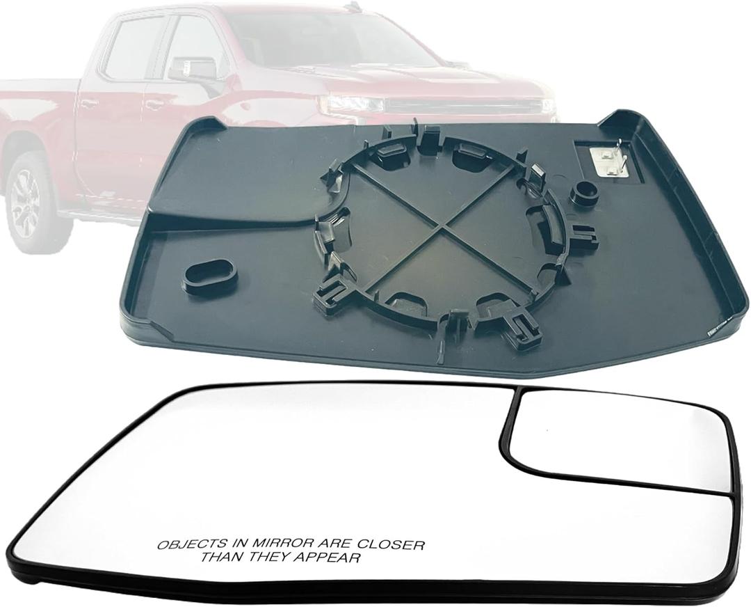 Passenger (Right) Side Heated Mirror Glass Compatible With 2019-2024 Chevy Silverado and GMC Sierra 1500 With Convex Blind Spot Glass (Passenger Side Mirror Glass-R)