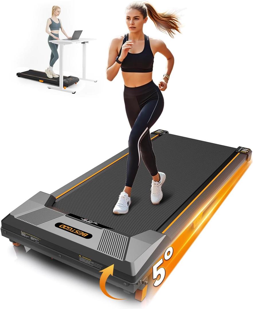 Walking Pad Treadmill, BestGod Incline Under Desk Treadmill 330lbs Capacity, 2.5HP Portable Treadmills for Home, Compact Treadmills Mini Walking Pad, Running Machine with Remote Control (Black)