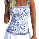 ROSEWE Womens Tummy Control Tankini Bathing Suits, Two Piece Ruched Swimsuits, Floral Print Swimdress with Skirt.XXL