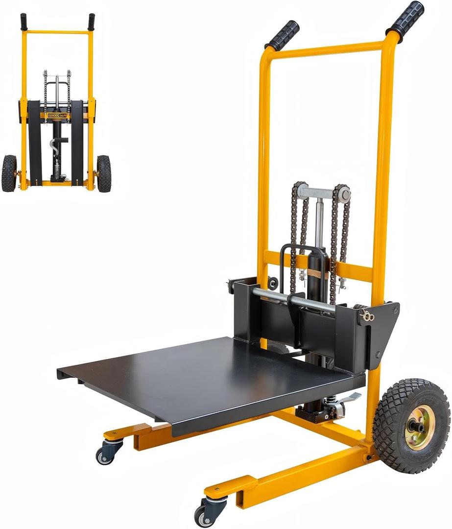 Foldable Hydraulic Material Lift Stacker, 450lbs 35.8" Max Lift, Portable Pallet Truck Dolly w/Swivel Casters, Adjustable Forks, Fork Lift Table Cart, Pallet Jacks & Trucks for Warehouse, Shop