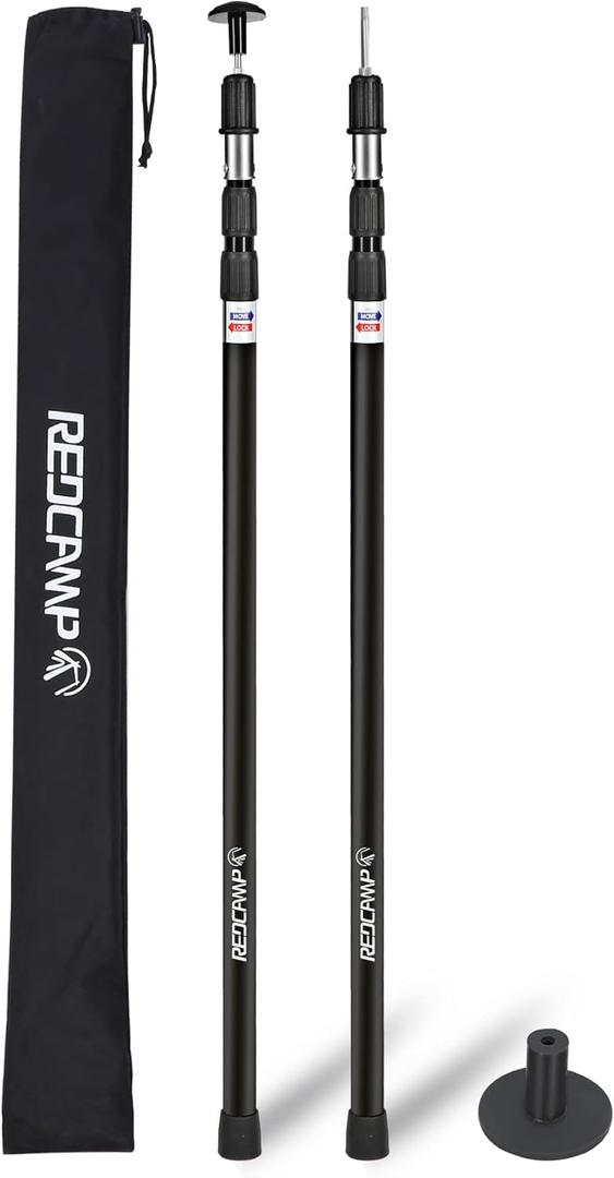 REDCAMP Aluminum Adjustable Camping Tarp Poles, Set of 2, 36in to 90in Telescoping Lightweight Waterproof Tent Poles, Multi-Purpose Extension Paint Roller/Gutter Cleaning/Duster Pole, Black
