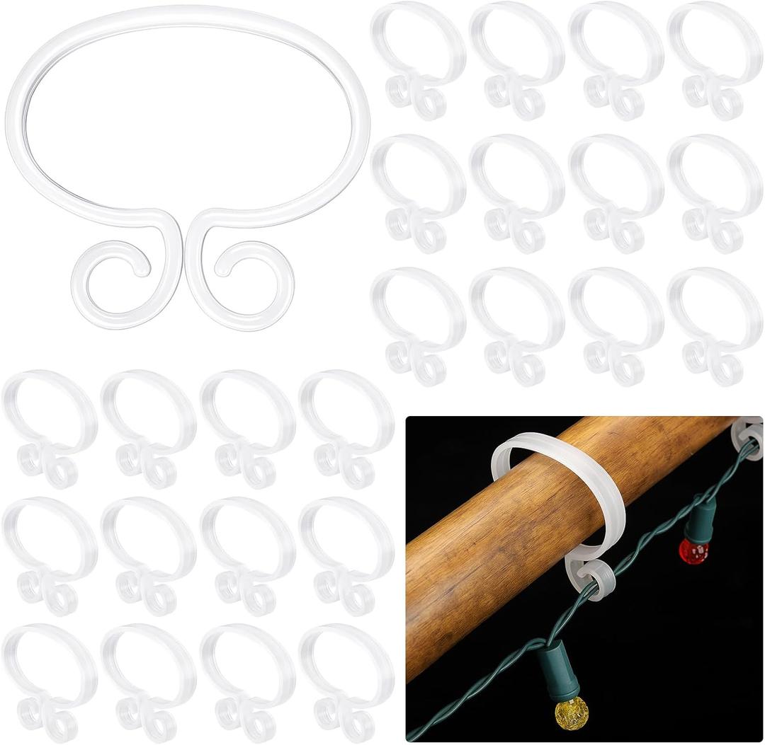 Yalikop 50 Pcs Christmas Banister Light Clips White Railing Garland Clips Indoor Outdoor Christmas String Light Hooks Garland Stocking Hanger for Stairs Outside Fence Deck Xmas Party Decor