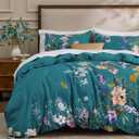 Bedsure Floral Duvet Cover King Size - 100% Cotton Reversible Vintage Teal Bird Duvet Cover Set, 3 Pieces Soft & Breathable PureWoven Bedding Set with 2 Pillow Shams (Chinoiserie Teal 104"x90")