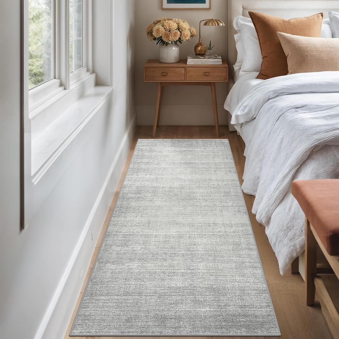 Art&Tuft Runner Rug 2x5 Non-Slip - Low-Pile Washable Runner Rug for Hallway, Soft Distressed Carpet Runner for Bedroom Bathroom Kitchen Laundry Living Room, Grey