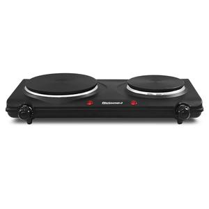 Elite Gourmet EDB-302BF Countertop Double Cast Iron Burner, 1500 Watts Electric Hot Plate, Temperature Controls, Power Indicator Lights, Easy to Clean, Black