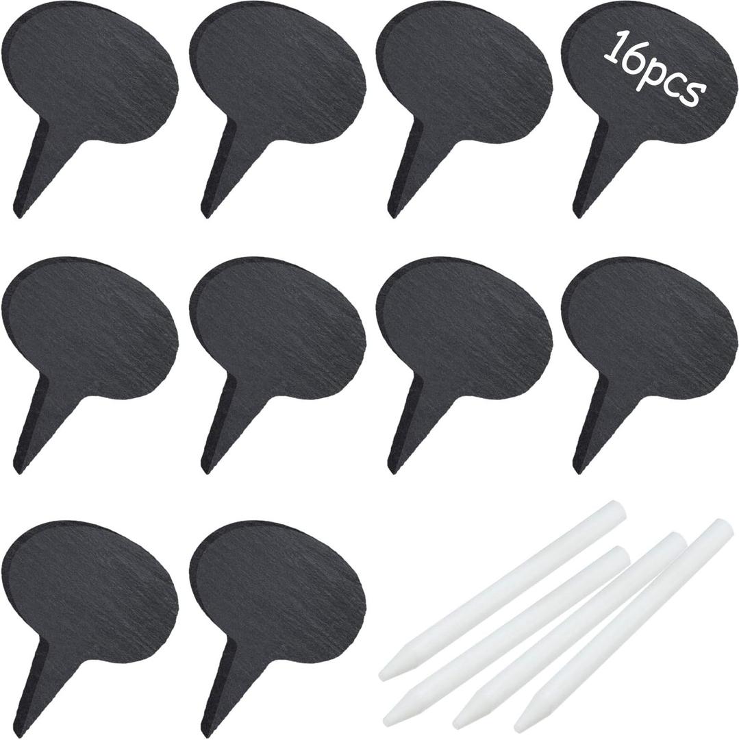 Outus 16 Pieces Cheese Markers for Charcuterie Board, Natural Black Slate Cheese Labels Oval Chalkboard Picks Name Tag Cupcake Toppers Erasable Markers for Food Dinner Wedding Birthday Buffet Parties