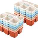 Lineshading 6 Equal Compartment Classroom Caddy, 12 Pack Small Caddy Organizer with Handle Rainbow Colors Plastic Classroom Table Caddies School Supply Organizer for Easy Storage (Boho Color)