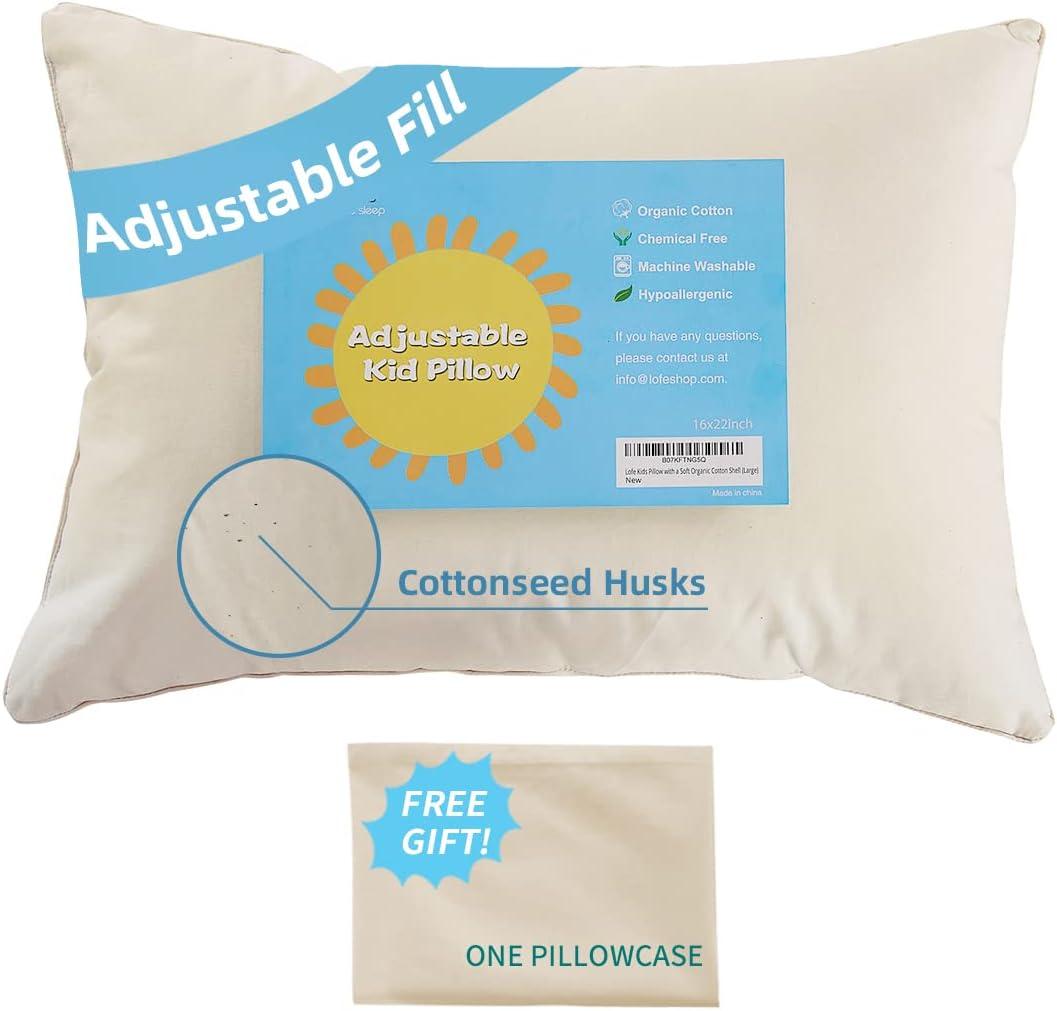 LOFE Organic Pillow with Pillowcase - 20x26 Youth Pillow with 100% Organic Cotton Shell, Adjustable Loft Organic Standard Plilow, Machine Washable, Soft, Perfect for Youth&Adults (Off White(pure))
