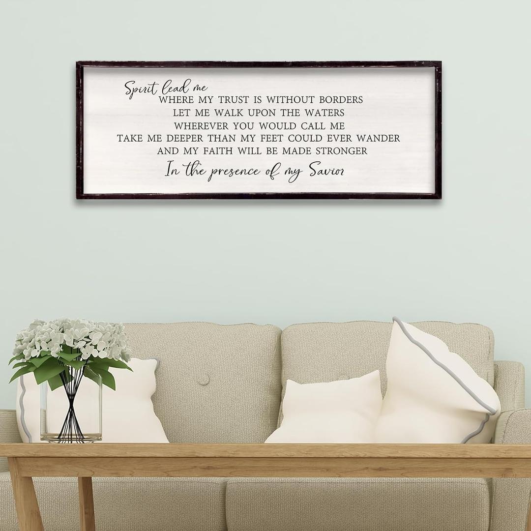 Foutcheou Spirit Lead Me Wall Decor, 32"X12" Christian Scripture Worship Song Religious Bible Verse Wall Art Sign, Wood Framed Farmhouse Kitchen Wall Decororation for Dining Room (Black)