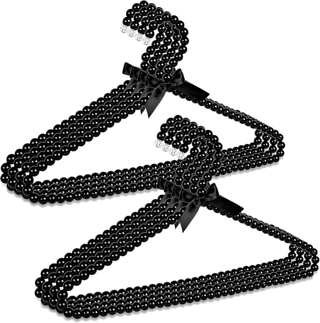 Concepts Premium Heavy Duty Pearl Hangers with Ribbon Trim for Wedding and Engagement Gowns - Slim Design Also Can Be Used for Suits and Shirts (Black, 8 Pack)