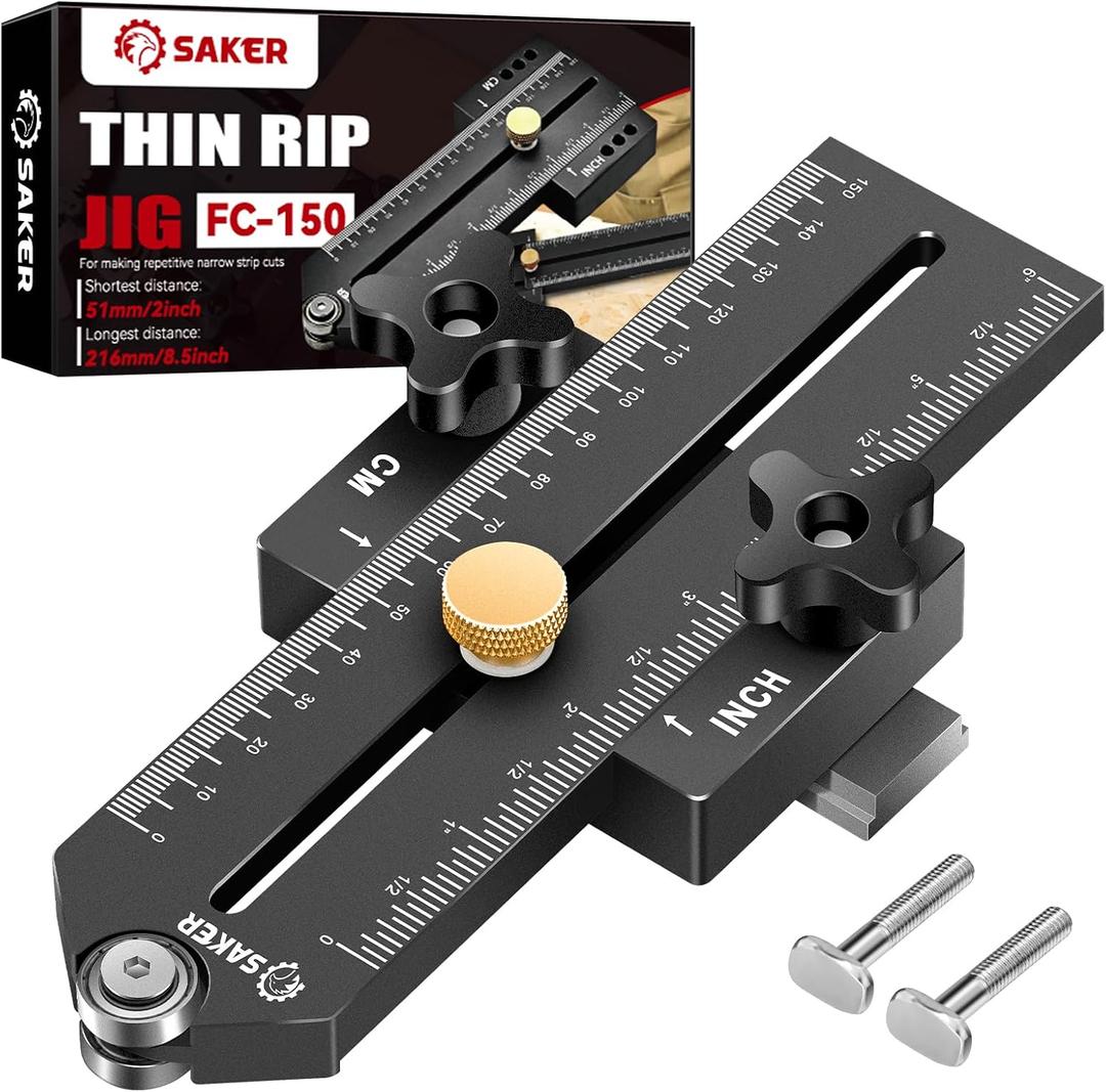 Saker Thin Rip Jig Table Saw Jig Guide, Making Repetitive Narrow Strip Cuts, Fit for 3/4" x 3/8" Slots, for Table Saw Band Saw Router Table Black