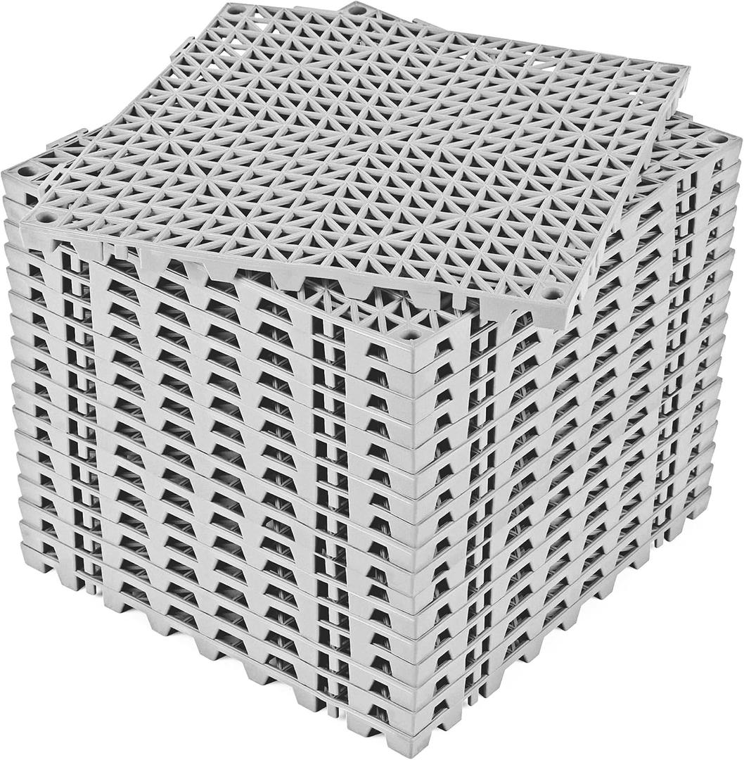 ToLanbbt Modular Interlocking Cushion 18P 11.8" x 11.8" Interlocking Rubber Floor Drain Holes Non-Slip Splicing Drainage Mats for Deck, Shower, Kitchen, Drain Pool, Sauna Bath, Indoor Outdoor (Grey)