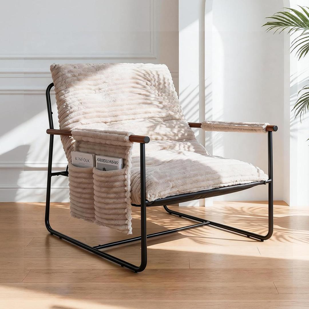 Comfy Accent Chair Cozy Reclining Sleeper Oversized Recliner Arm Chairs for Living Room Modern Lounge Armchair with Wood Armrests Sturdy Upholstered Single Sofa for Bedroom Home Office, 30.31 Inches X 34.65 Inches X 32.28 Inches