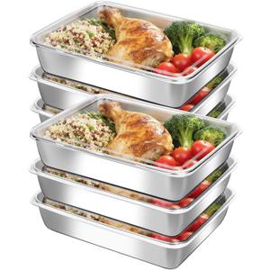 6-Pack Stainless Steel Food Storage Containers with ClearLids - Stackable Metal Meal Prep Boxes for Lunches, Leftovers & Kitchen Organization, BPA-Free & Dishwasher Safe73oz/10X7.68X2.1