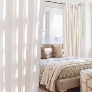 NICETOWN Linen Cream Curtains for Living Room 96 inches Long, Rod Pocket & Back Tab Semi Sheer Window Treatments Privacy Added with Light Filtering Drapes for Bedoom, W55 x L96, 2 Panels