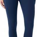 ODODOS Women's Drawstring Tie Capri Leggings with Pockets 19", High Waist Compression Cropped Yoga Pants for Everyday Wear, Deep Navy, X-Small