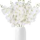 6pcs Orchid Artificial Flowers 29 in Fake White Orchid with Long Stem Faux Phalaenopsis Branches Silk Orchid Flowers for Wdding Party Home Decoration (White)
