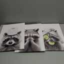 Adorable Raccoon Bathroom Wall Art Decor Set of 3 16x11 Inch Modern Funny Bathroom Sign Wood Framed Rustic Farmhouse Interestring Washroom Animal Prints Wall Hanging (Black)