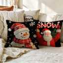 4pack Winter Snow Throw Pillow Case Buffalo Check Plaid with Snowman Santa Cushion Covers Christmas Winter Holiday Farmhouse Decorative Pillowcases 18 x 18 Inches for Sofa Couch(Pink)