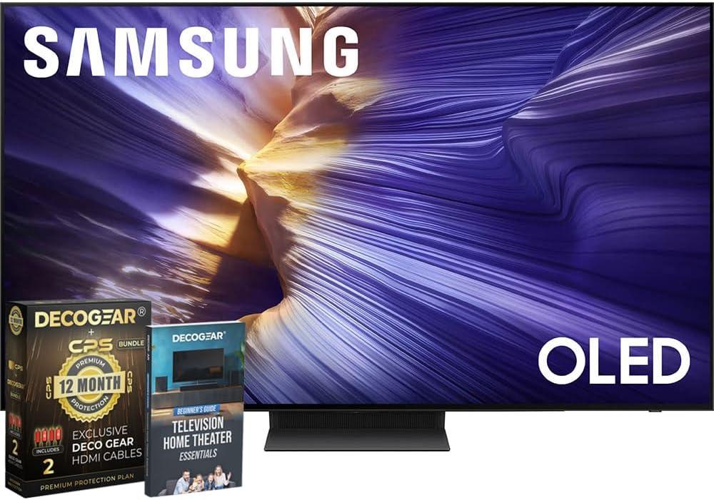 Samsung 65 inch OLED 4K S90F Smart TV (2025) Vision AI, OLED HDR+, Glare-Free Bundle with CPS Exclusive 1-Year Protection & Deco Gear Complete Home Theater Beginner's Guidebook