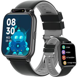 1.85" Kids Watch, AI(Translation/Q&A/Watch Face/Image Recognition)Smartwatches with Heart Rate,Sleep Monitor,Video Music Pedometer,NO APP/Phone, Gifts for 3-12 Years old Boys Girls(Built-in AI, Black)