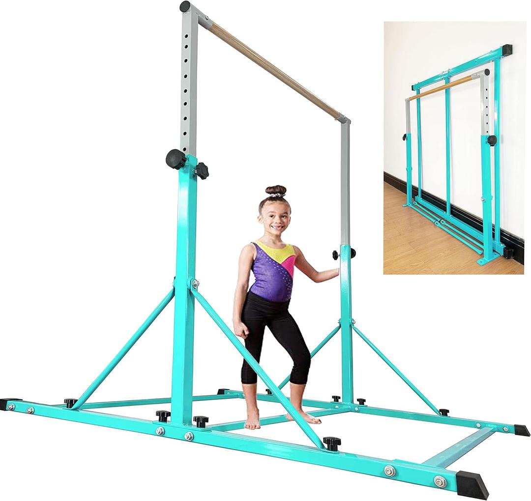 Gymnastic Bar for Kid and Teenage Ages 3-25, 5 FT / 6 FT Base Length, 5 FT / 6 FT Height, Gymnastic Kip Bar Horizontal Bar for Gymnast, Gymnastic Training Equipment for Home and Club Use (Teal(5 Ft Base))