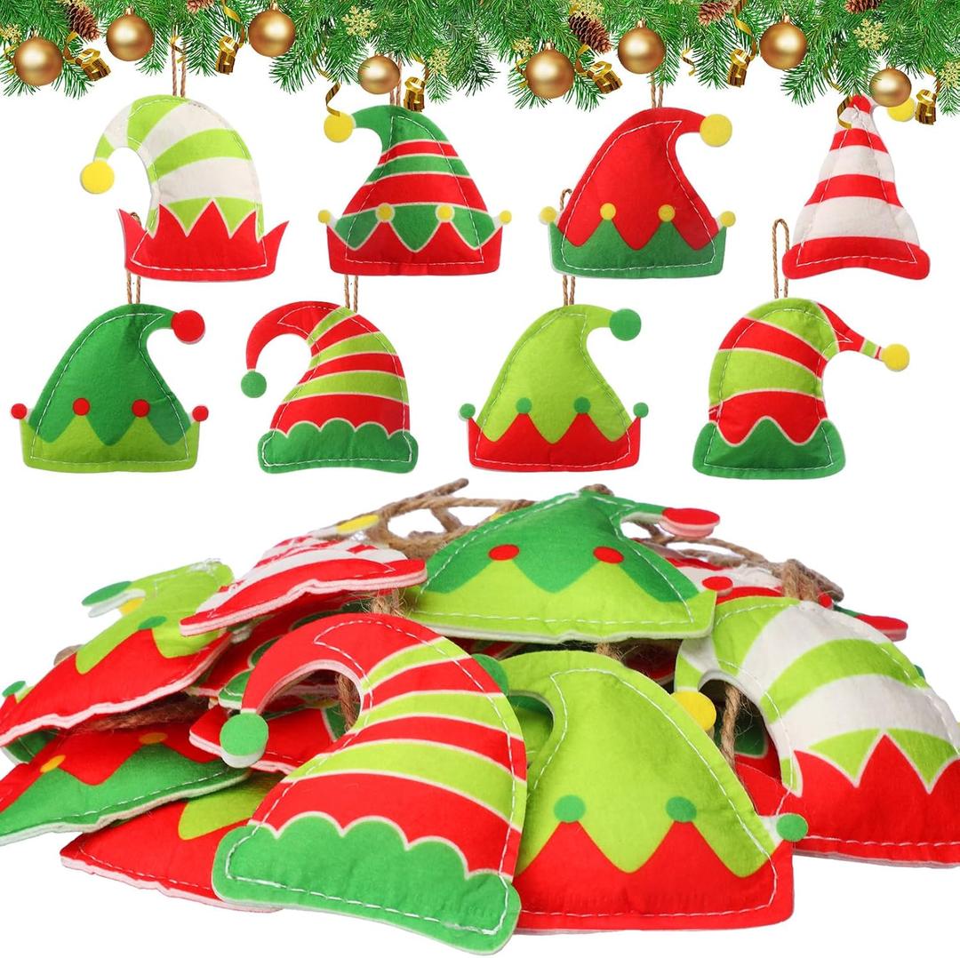 Mindsoft 24 Pcs Christmas Tree Felt Ornaments Felt Ugly Sweater Elves and Nutcracker Ornaments for Xmas Tree Decorations Christmas Hanging Decorations and Party Gifts(Elf Hat)