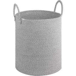 Large Laundry Basket,Laundry Hamper,15''x18'' Cotton Rope Storage Basket with Handles,Baby Hamper,Nursery Blanket Storage Living Room,Toy Basket,Kids Laundry Basket(Light Gray) (60L)
