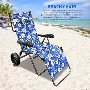 EASYGO PRODUCTS Beach Cart Chair 2 in 1 Turns from Beach Cart to Beach Chair Large Wheels Easy to Use Large Capacity Flower Pattern