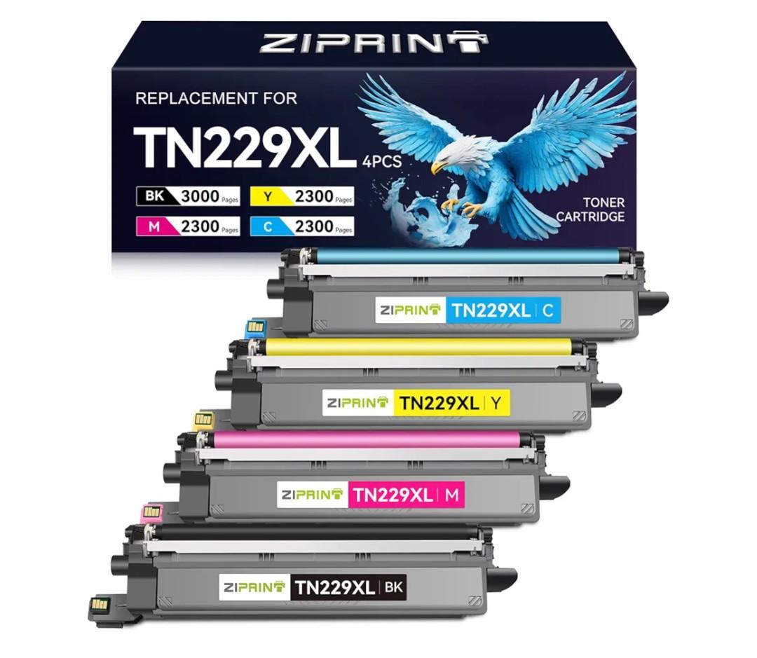 ZIPRINT TN229XL TN229 Toner 4 Pack Compatible Replacement for Brother TN229XL TN 229 Toner Cartridges for MFC-L3780CDW HL-L3280CDW MFC-L3720CDW HL-L3220CDW HL-L3300CDW HL-L3295CDW Printer