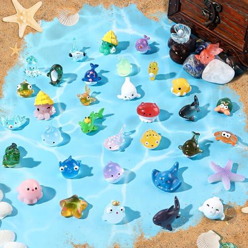 DIYDEC 36pcs Mini Ocean Resin Animals Tiny Sea Animals Figurines Marine Miniature Plastic Animals Aquarium Ornaments Decorations for DIY Fish Tank Potted Micro Fairy Garden Dollhouse