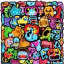 2 x 100pcs Neon Cat Theme Waterproof Vinyl Stickers - Cats Decor & Party Favors Gifts for Laptop, Water Bottle, Skateboard