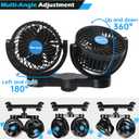 Poraxy Car Fan, Dual Head Car Fans for Backseat for Kids, Headrest 360 Degree Rotatable Back Seat Stepless Speed Vehicles Rear Seat 12V Cooling Air Fan for Sedan SUV RV