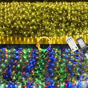 LYHOPE 12ft x 5ft 360 LED Christmas Lights, 11 Modes 30V Christmas Net Lights, Warm White-Multi Color Changing Mesh Decorative Net Light for Xmas Tree Bush Wedding Garden Outdoor Indoor Decor