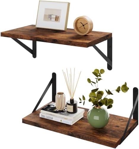 IBUYKE Deep Floating Shelves for Wall,8 Inch Deep Floating Shelves Set of 2,16W x 8D Wood Wall Shelf,Wide Floating Bookshelf for Living Room, Kitchen, Office TFS002H-2