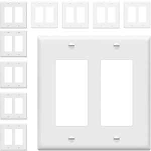 ENERLITES Decorator Light Switch or Receptacle Outlet Wall Plate, Size 2-Gang 4.50" x 4.57", Polycarbonate Thermoplastic, 8832-W-10PCS, White (10 Pack)