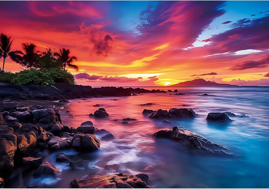 2000 Piece Jigsaw Puzzle for Adults Maui Island Sunset Over Pacific Ocean, Challenging & Relaxing Puzzle Game, Glossy Recycled Paper, Great for Mindful Play & Gift (39 x 28 in)