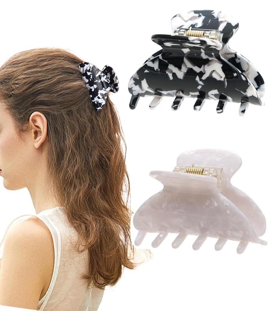 2 Pcs Small Medium Hair Claw Clips for Women Tortoise Shell Claw Hair Clips for Thin Fine Medium Thick Hair
