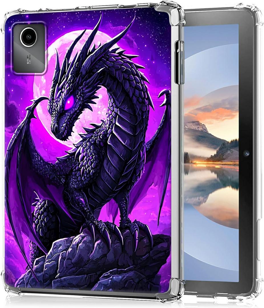 Clear Case for Lenovo Tab M11/Tab K11 LTE 11 Inch 2024, Transparent TPU Silicone Protective Shell Shockproof Case for Lenovo M11 Tablet (TB330FU/TB330XU), Purple Moon Dragon