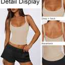 Womens Sexy Low Cut Tank Tops for Women Workout Spaghetti Strap Scoop Neck Ribbed Fitted Backless Basic Going Out Tops (Beige, XL)