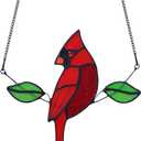 Stained Glass Northern Cardinal Suncatcher - Handmade Memorial Gifts for Grandma, Sympathy & Housewarming Red Bird Window hangings Ornament (Male Design)