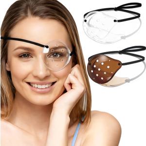 2Pcs Eye Shield After Cataract Surgery-1 Breathable Plastic Eye Patch & 1 Dark Clear Cover-for Sleeping After Post Surgery,Block Out Some Sunlight,Less Sensitivity,with Adjustable Strap (Left Eye)