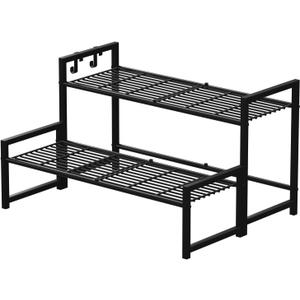 Garden 4 you 2 Tier Metal Plant Stand Outdoor Indoor Waterproof, Stackable Heavy Duty Tall Plant Shelf Flower Pot Holder for Garden, Display Rack, Black