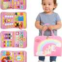 URBAN TOYS Montessori Busy Board - Ideal Busy Book Toddler Toys & Gifts for Boys & Girls, Toddler Travel Essential for Airplane & Car, Sensory Toys, Great for Baby Gifts for Boys (Pink)