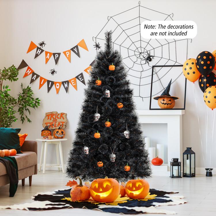 6/7/8 Feet Black Artificial Halloween Christmas Tree with PVC Branch Tips and 210/320/450 Cool White LED Lights