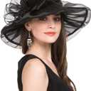 SAFERIN Women's Organza Church Kentucky Derby Fascinator Bridal Tea Party Wedding Hat (Black)