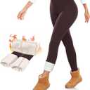 DHSO Thermal Thick Fleece Lined Leggings Women - Winter Warm High Waisted Tummy Control Soft Yoga Pants for Snow Cold (Large, Coffee)